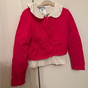 Jacadi Pink Cardigan with White Collared Shirt